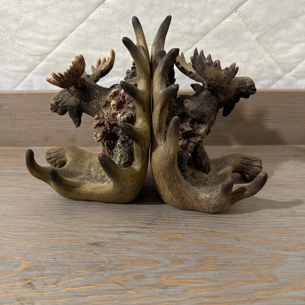 Moose Head Bookends Pair Cabin Country Farmhouse Wild Life Animals Resin Decor‎